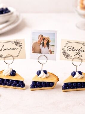 Blueberry Pie Place Card Holders - Set of 2 Hand-Sculpted Table Setting Decor